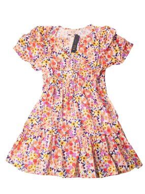 Miley + Molly Boutique Floral Garden Party Tiered Mini Dress Puff Sleeve S M L
